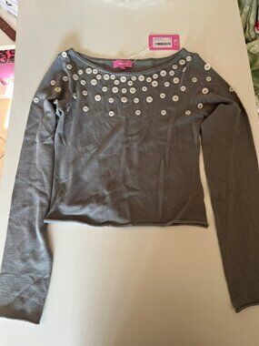 Y2K Gray Long Sleeve Button Embellished Knit Top Women's Size S